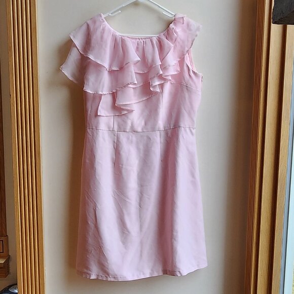 Pink Ruffled Sleeveless Belted Dress Size 14 - Picture 15 of 15
